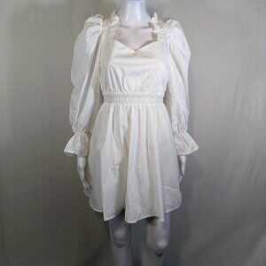 NWT Cider Women’s Romantic White Puff Sleeve Dress with Ruffles Size M